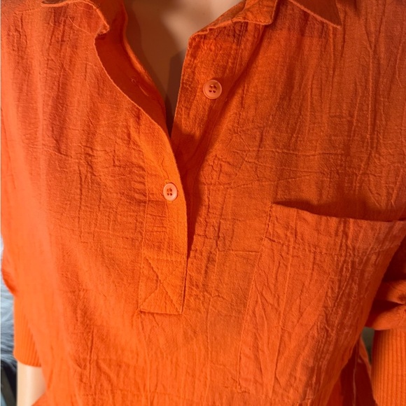 Vibrant Orange Shirt  A-Line Midi Skirt with Pleats - Picture 4 of 11